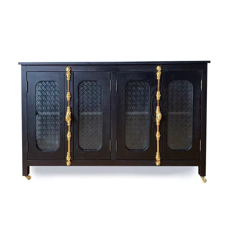 

American-Style Solid Wood Storage Cabinet Mid-Ancient Glass Cabinet Nordic Villa Locker Entrance Cabinet