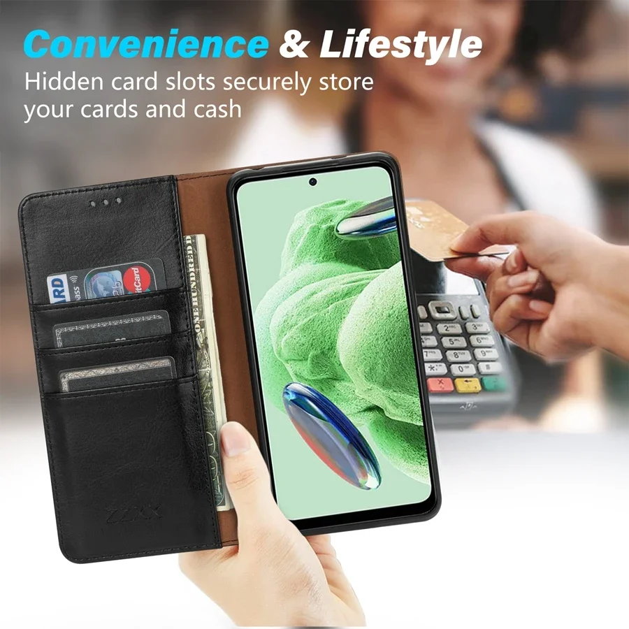 Leather Wallet Case with Magnetic Closure and Card Slot – Skin-Friendly Design
