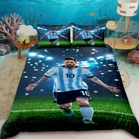 Housse de couette Lionel Messi Superstar du football, ensemble de literie imprimé, housse de couette douce, ensemble de literie taille King/Full pour garçon 3