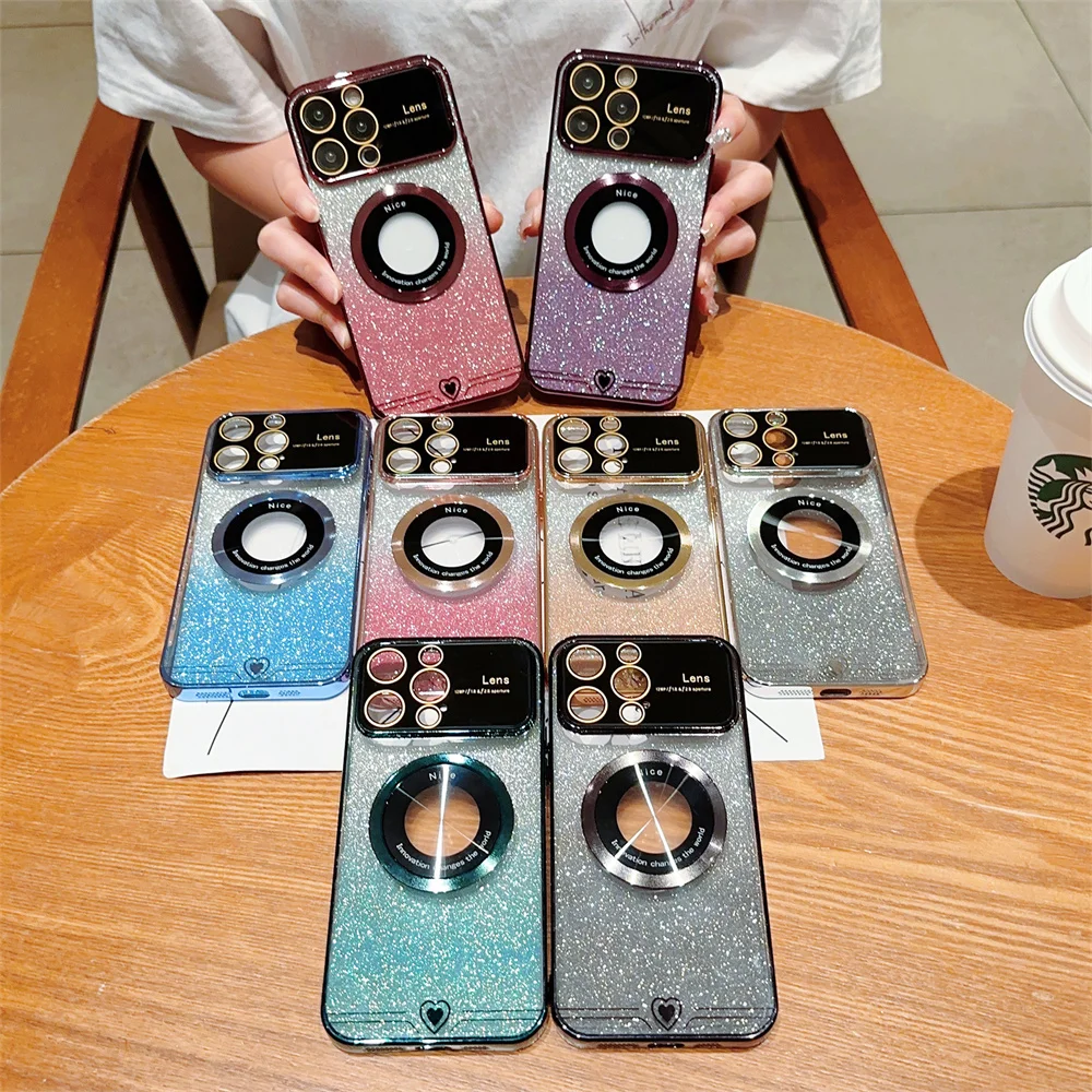 Gradient Glitter Magnetic Phone Case For Iphone With Lens Protector_voghion.com