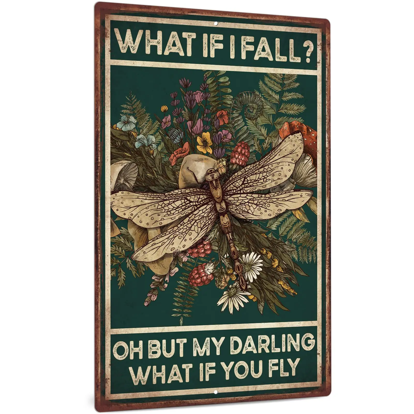 

Decor Hippie Metal Sign, Retro Hippie Room Vintage Decor, 12x8 Inches Aluminum Sign for Home, Bedroom - What If I Fall