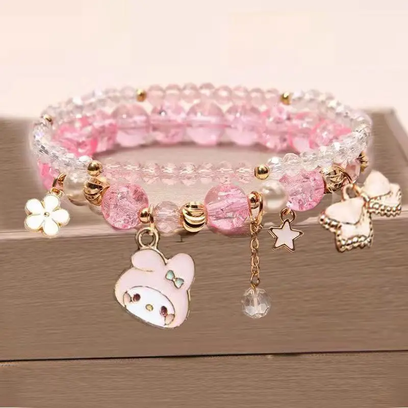 

Sanrio Kurome Cute Children's Bracelet Little Girl Princess Crystal Beads Student Korean Version Sister Bracelet Hand Jewelry