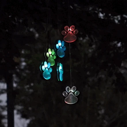 

Solar LED Wind Chimes Lights for Dogs and Cat Six Outdoor Pet Pawprint Remembedy Waterproof Color Changing Yard Patio Decor