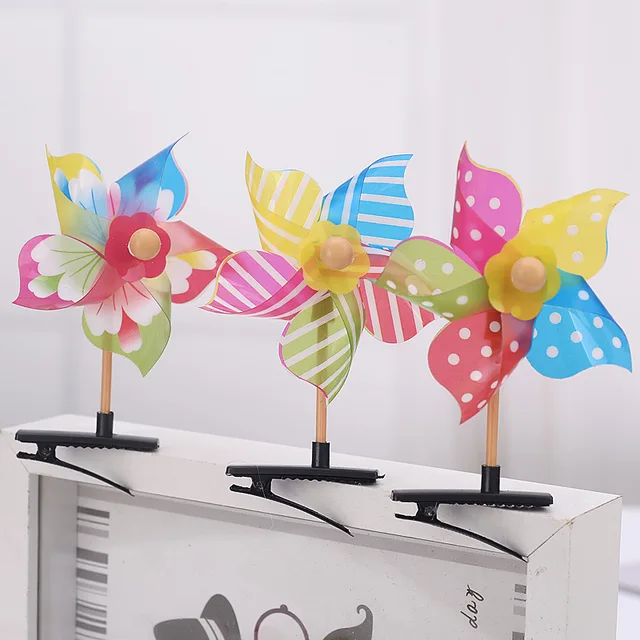 3pcs Girls Cute 3D Windmill Hair Clip Child  Colorful Rainbow Plastic Sweet Barrettes Hair Barrettes Headwear Outdoor Funny toys 4