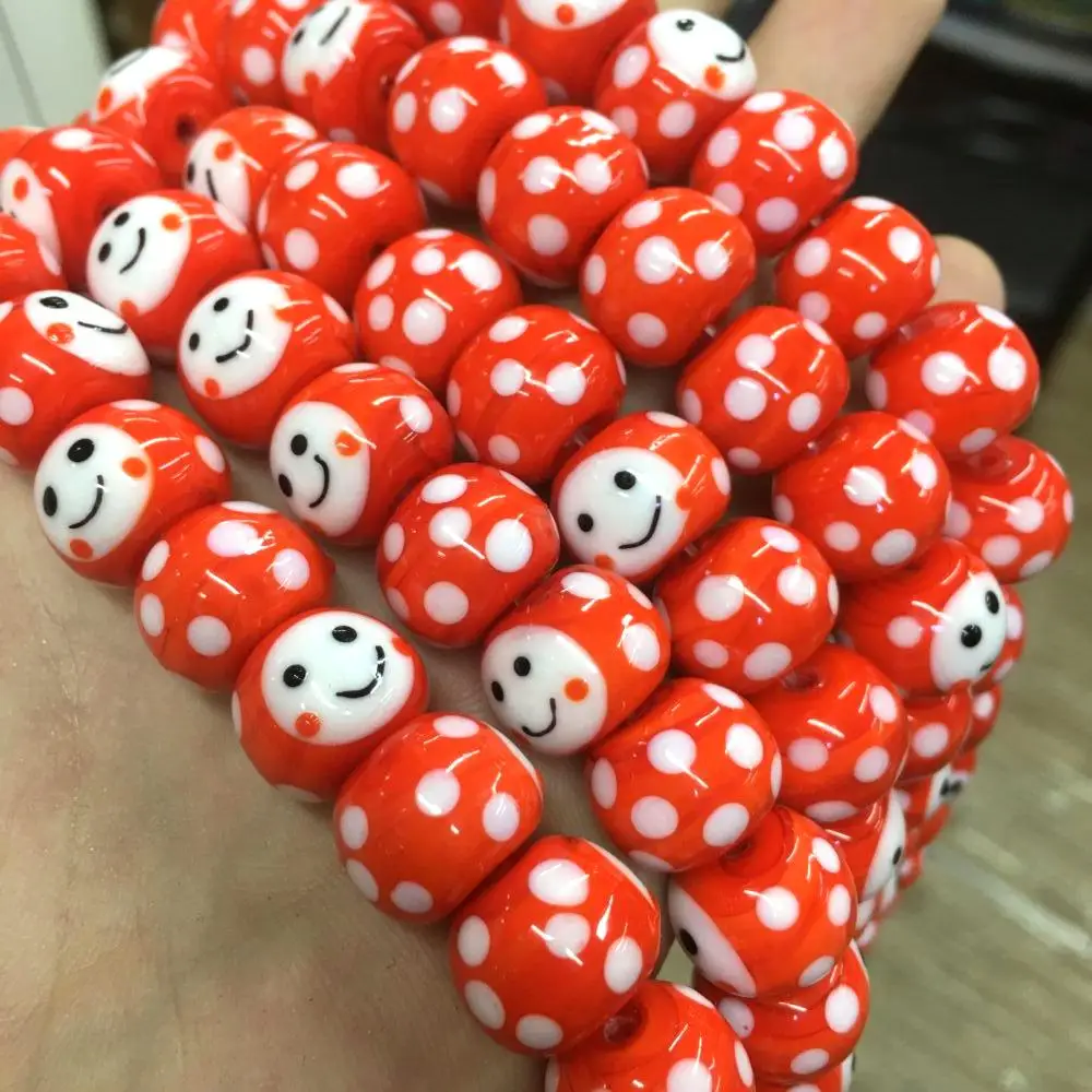 10pcs Glass Red Smile Japanese-Style Bead Cute Lampwork Glass Loose Beads For Jewelry Making DIY Bracelet Necklace Accessroeis