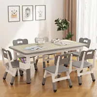 Ensemble table et 6 chaises pour enfants : hauteur réglable, plateau anti-graffiti avec pieds antidérapants et boîte de rangement, idéal pour la maternelle, la salle de jeux ou la maison, mobilier d'activités éducatives robuste pour les enfants de 2 à 10 ans, ensemble de 7 pièces, gris 1