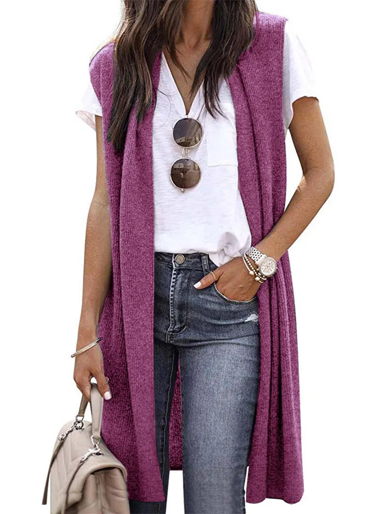 

Hot selling solid color fashion casual long waistcoat