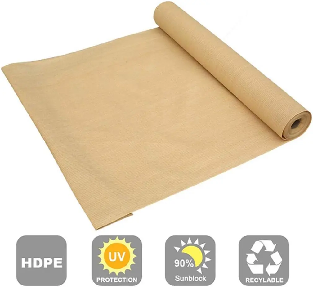90% Sun Shade Fabric, 8x50ft Sun-Block Net Mesh Shade with Clips for Pergola Cover Porch Vertical Screen, Beige