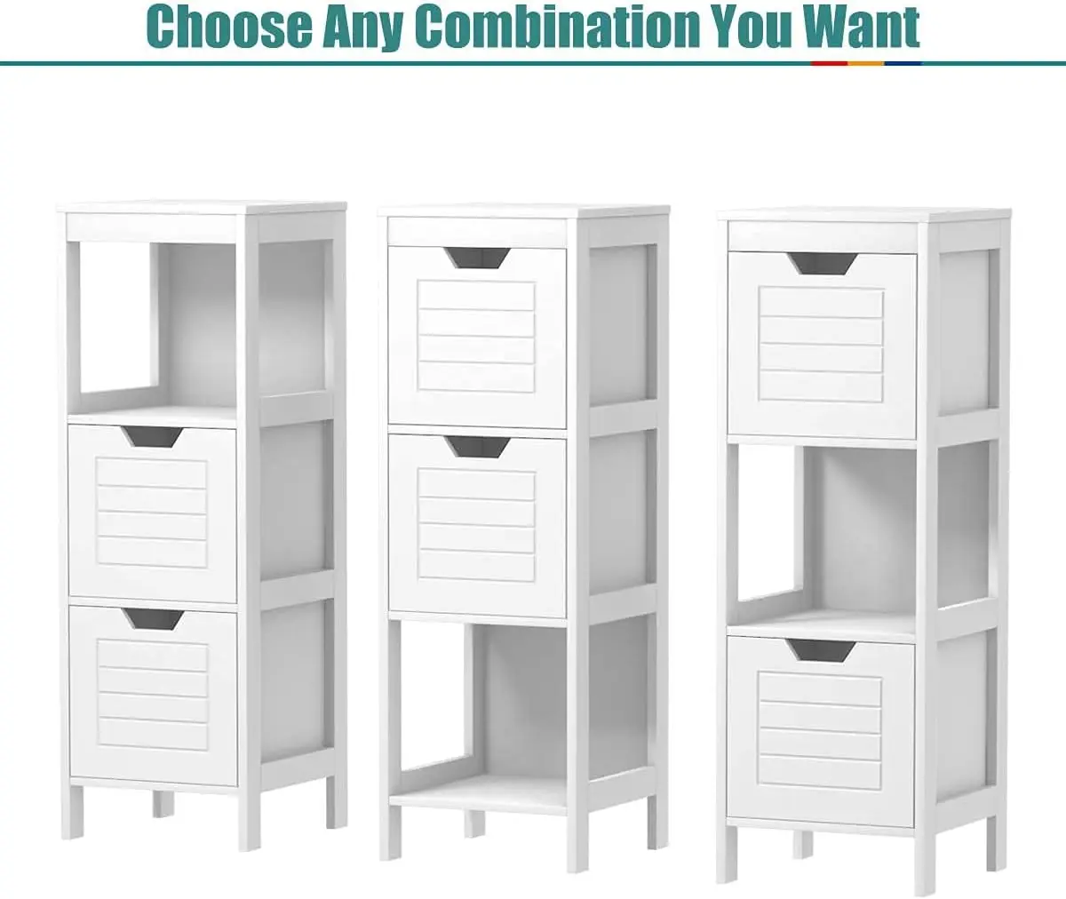 Wooden Bathroom Floor Storage Cabinet with 2 Drawers & Open Shelf, Slim Side Organizer, White