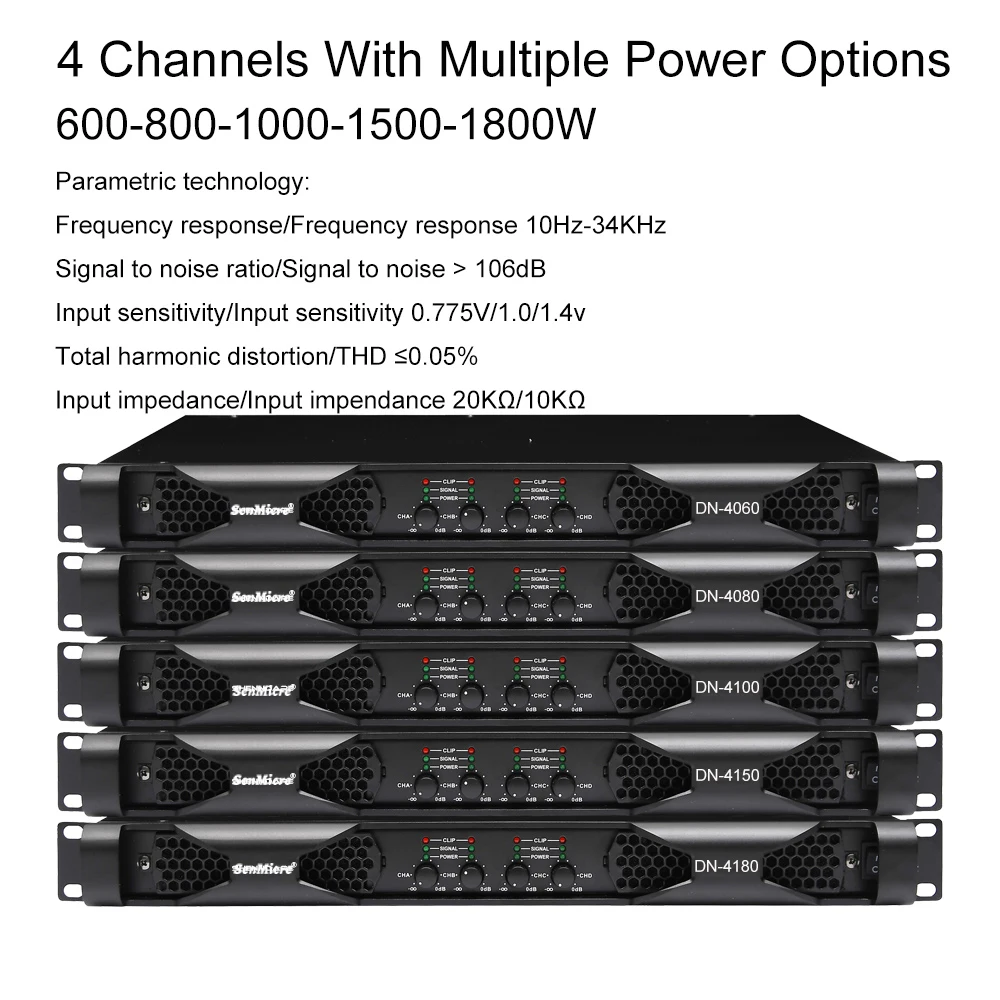 SenMicre DN4180 디지털 파워 앰프 4x1800W 8옴 4채널 사운드 앰프 오디오 서브우퍼 AMP4x3500w 4옴 라인 어레이 스피커