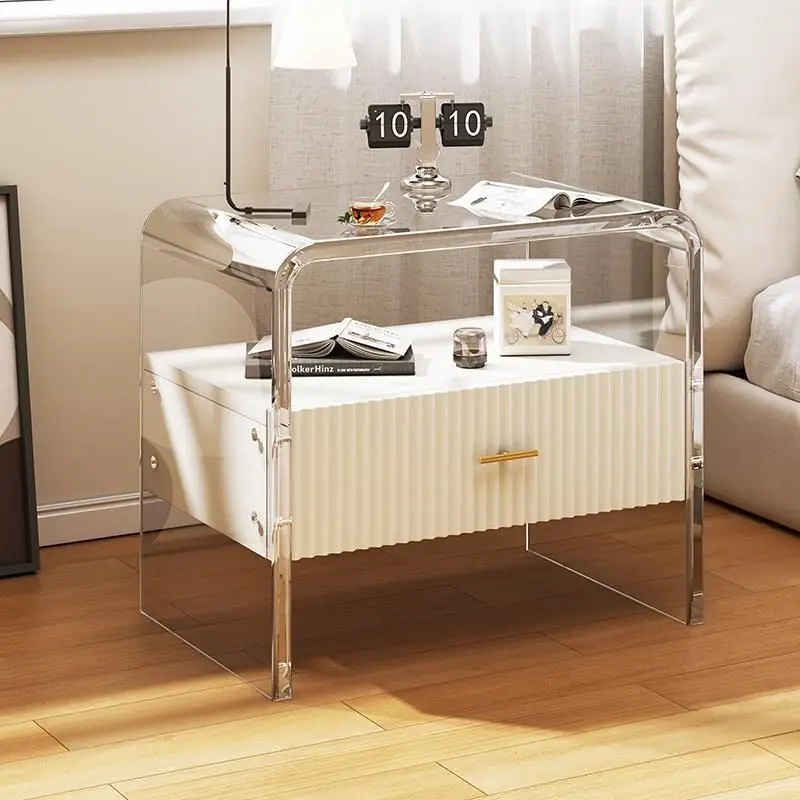 

Solid wood bedside table, modern, simple and luxurious,famous cream style, minimalist suspended small acrylic bedside cabinet