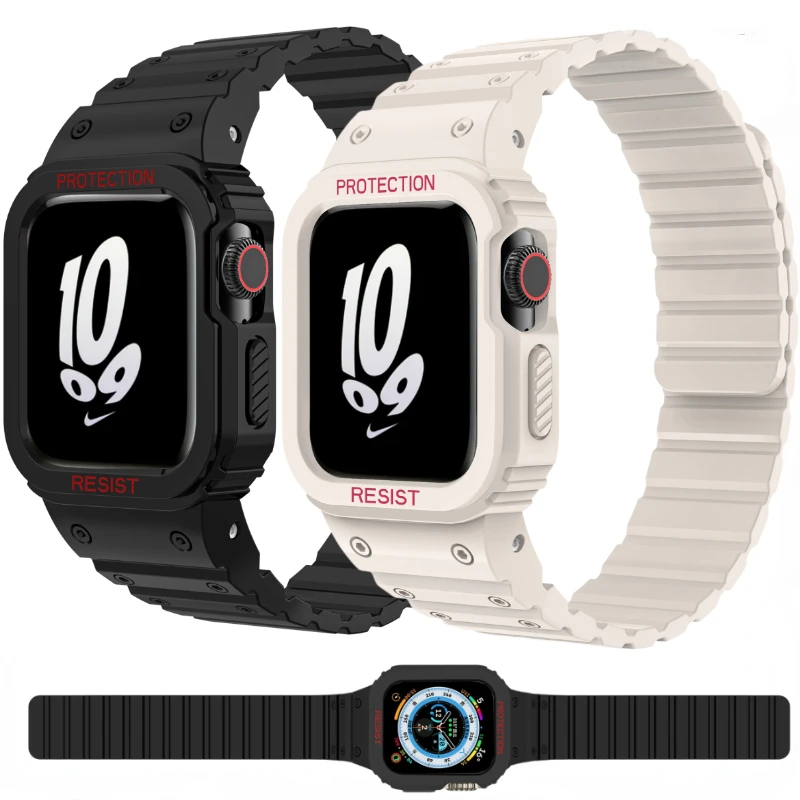 

Магнитный силиконовый ремешок + телефон для Apple Watch Ultra 49 мм 8 7 45 мм 41 мм, защитный чехол, комплект iWatch 6 5 4 3 SE 44 мм 42 мм 40 мм, ремешок