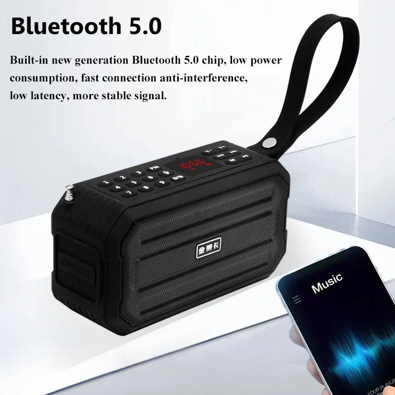 Mini FM Radio Portable Digital Radios with LED Display Outdoor Wireless Bluetooth Speaker Subwoofer Support TF Card USB Recordin