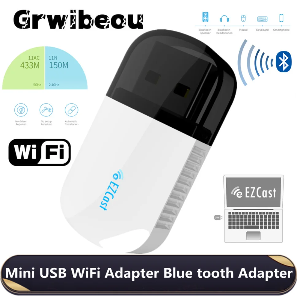 Grwibeou600MbpsMiniUSBWiFiAdapterBluetoothAdapterForPC