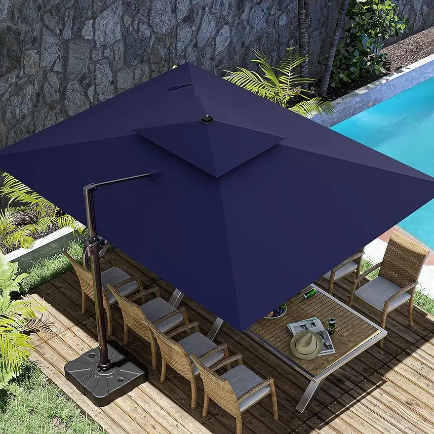 

10x13FT Cantilever Outdoor Patio Umbrellas, Double Top Large Rectangle Umbrella, Heavy Duty 360° Rotation Offset Outdoor