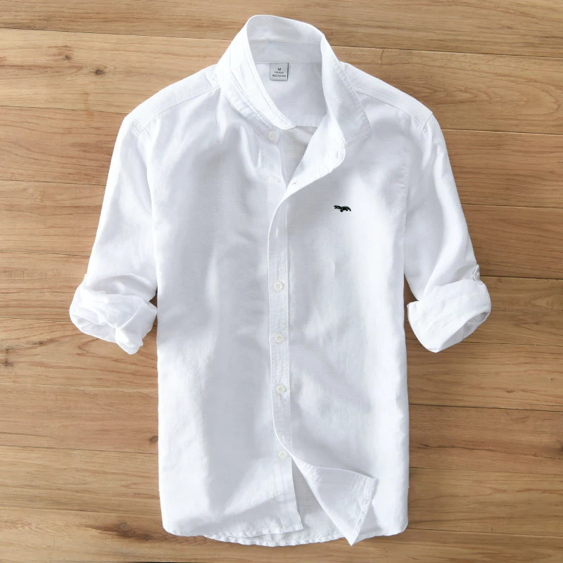 

Cotton Linen Hot Sale Men's Long-Sleeved Shirts Summer Solid Color Slim fit Casual Beach Style New Design Logo 601