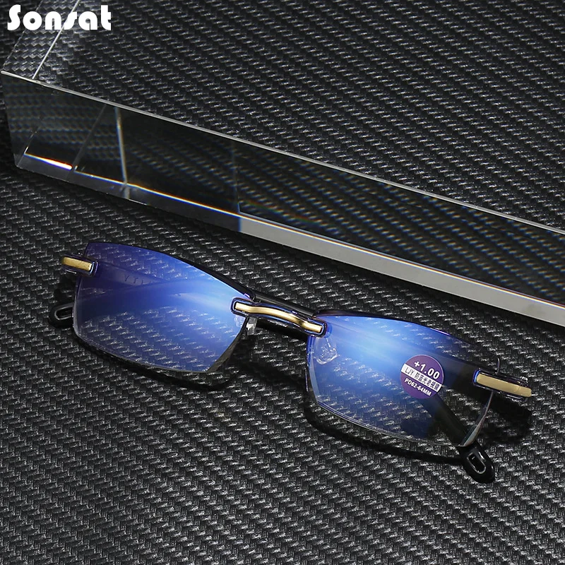 

New Anti Blue Ray Reading Glasses Men Women Rimless Cutting Presbyopia Eyewear for Ladies Blue Light Glasses