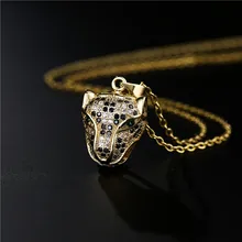 

New Copper Micro Inlaid Zircon Exquisite Leopard Head Pendant Necklace Real Gold Electroplating European and American Jewelry