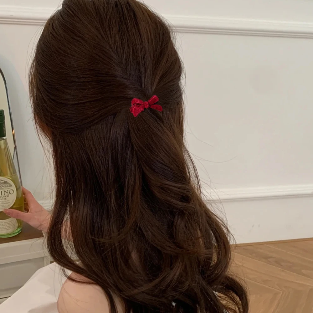 Mini Red Velvet Bow Hair Clips Little Girls Sweet Candy Color Velvet Small Bow Knot Hairpins Hairgrips Barrette Hair Accessories