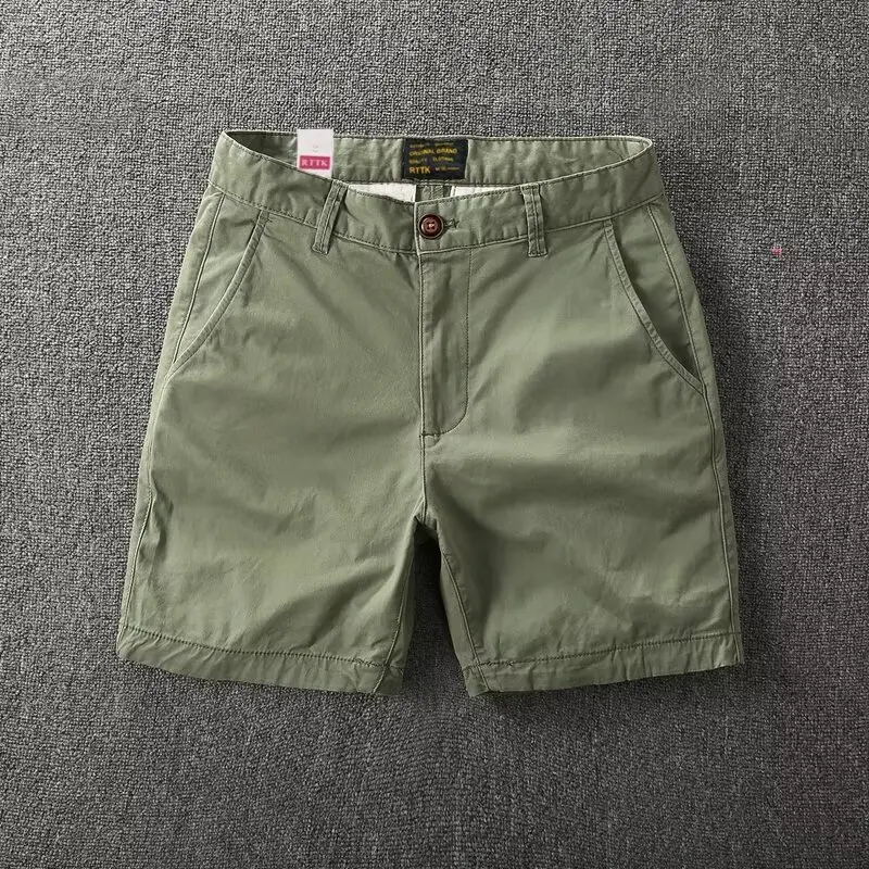Summer Textured Washed Men's Casual Shorts Trendy Men's Soil Pure Cotton Solid Color Versatile Slim Fitting Workwear Capris mens sports shorts