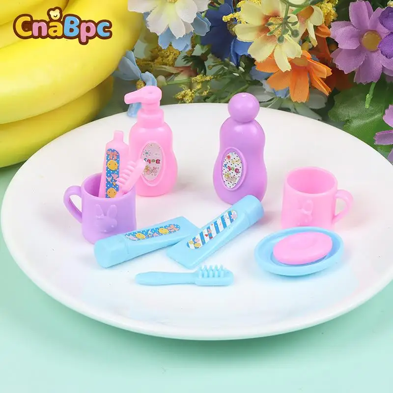 

1 Set 1/12 Dollhouse Bathroom Mini Cup Toothpaste Toothbrush Miniature Bathroom Pink Tub Dollhouse Supplies Doll Decor Toy