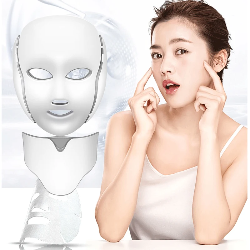 7 Colors LED Facial Neck Mask Skin Rejuvenation Photodynamic Anti Acne Therapy Whiting Shrink Pores Salon SPA Home Use