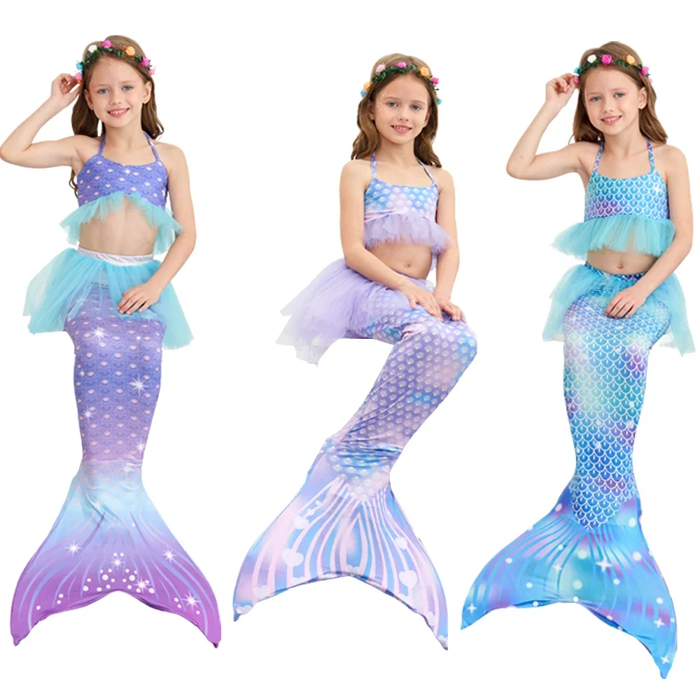 

Girls Mermaid Tails Swimming Dresses Cosplay Costume Beach Clothes Mermaid Swimsuit Kids Swimmable Costume 7pcs/Sets