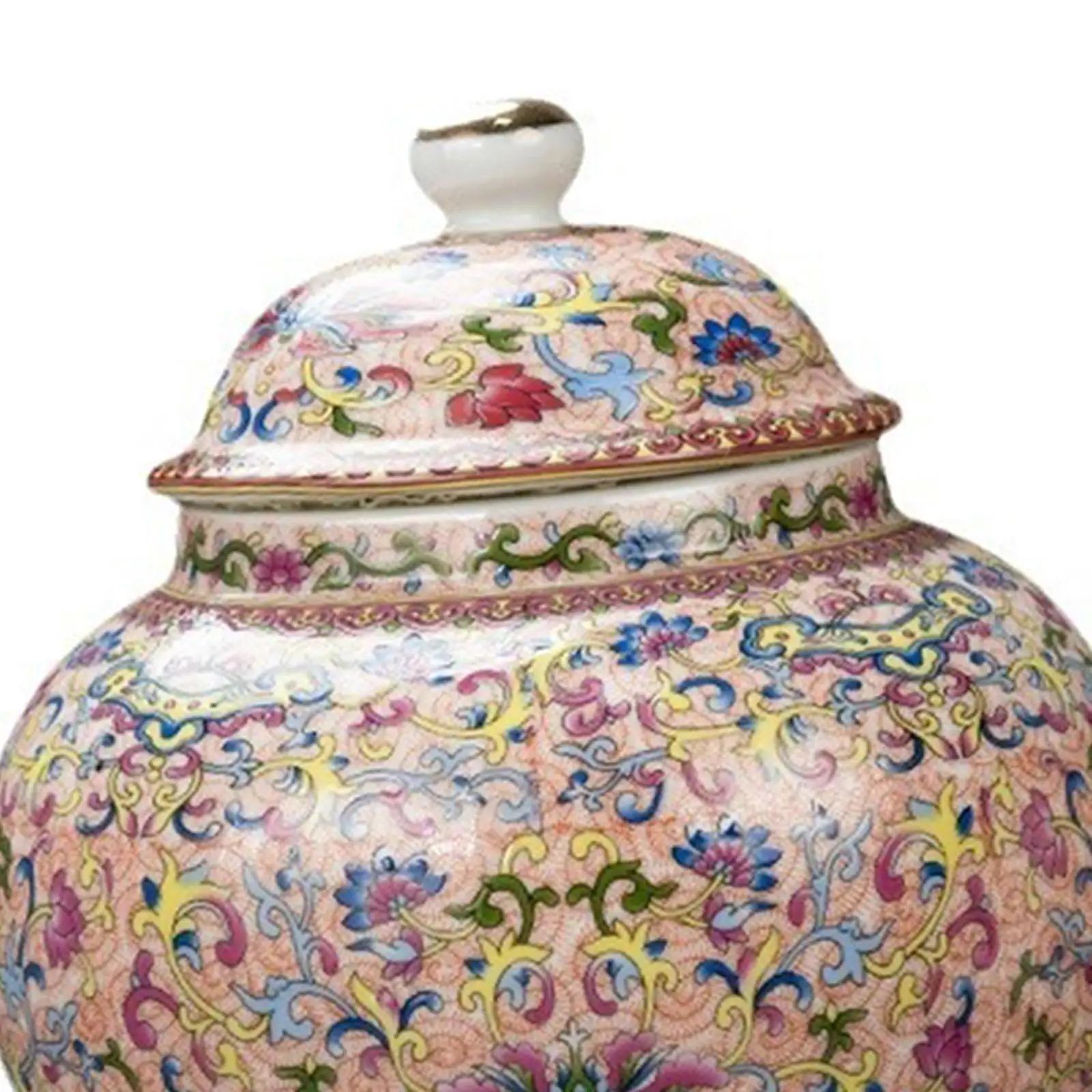 Porcelain Ginger Jar Flower Vase Pink Chinese Ceramic Tea Canister Tin Temple
