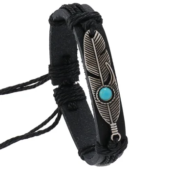 Bracciale con piume retrò Coppia Bracciali in pelle intrecciata a mano Gioielli di moda semplici Regalo di San Valentino 1