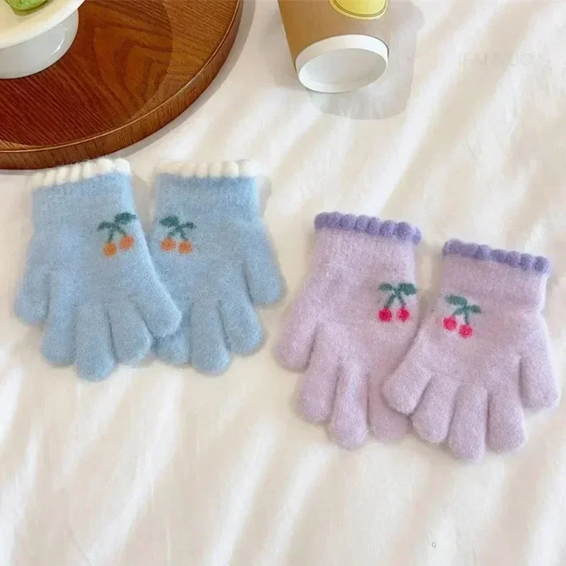 Korean Sweet Cherry Children Kids Warm Gloves Winter Windproof Thicken Boys Girls Kids Cycling Mittens Cute Fashion Baby Gloves