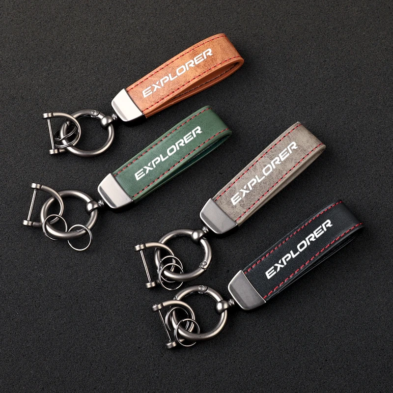 

High-Grade Leather Car KeyChain 360 Degree Rotating Horseshoe Key Rings For Ford EXPLORER Car KeyChain Car Accessories