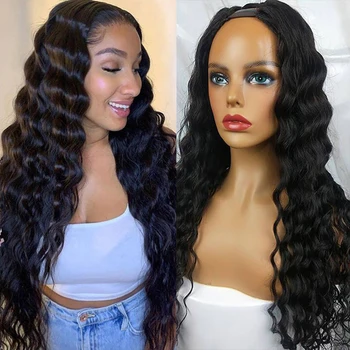 Brazilian Loose Deep Wave U Part Wig Human Hair Glueless Curly Human Hair Wig Middle U Part