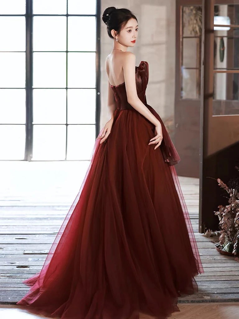 Off-the-Shoulder Wine Red Satin A-line Long Prom Gown With Ruched ·  Queenparty · Online Store Powered by Storenvy