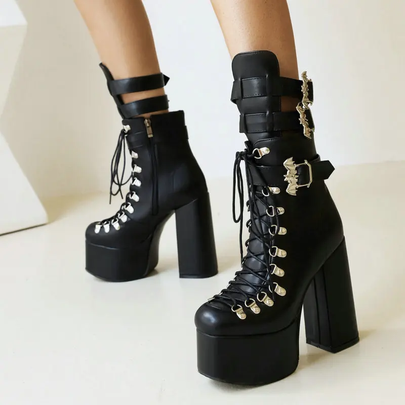 2022 Autumn and Winter Thick-heeled High-heeled Thick-soled Boots Lacquered Boots and Cotton Suede High-heeled Boots