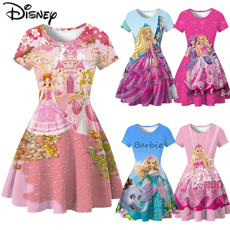 Disney Barbie And The Magic Of Pegasus Summer Dress Kids Toddler Princess Cartoon Mini Dress Kawaii Girls Princess Dresses Gifts