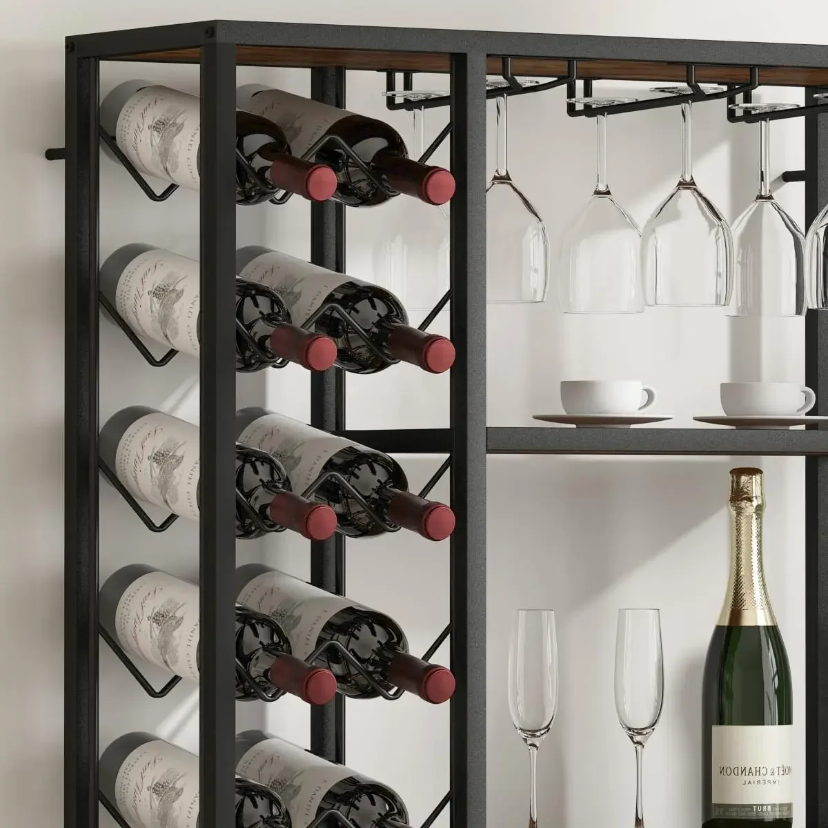 Home Kitchen Dining Room 5 Tier Industrial Liquor Cabinet Farmhouse Metal Coffee Bar Cabinet Tall Wine Bar