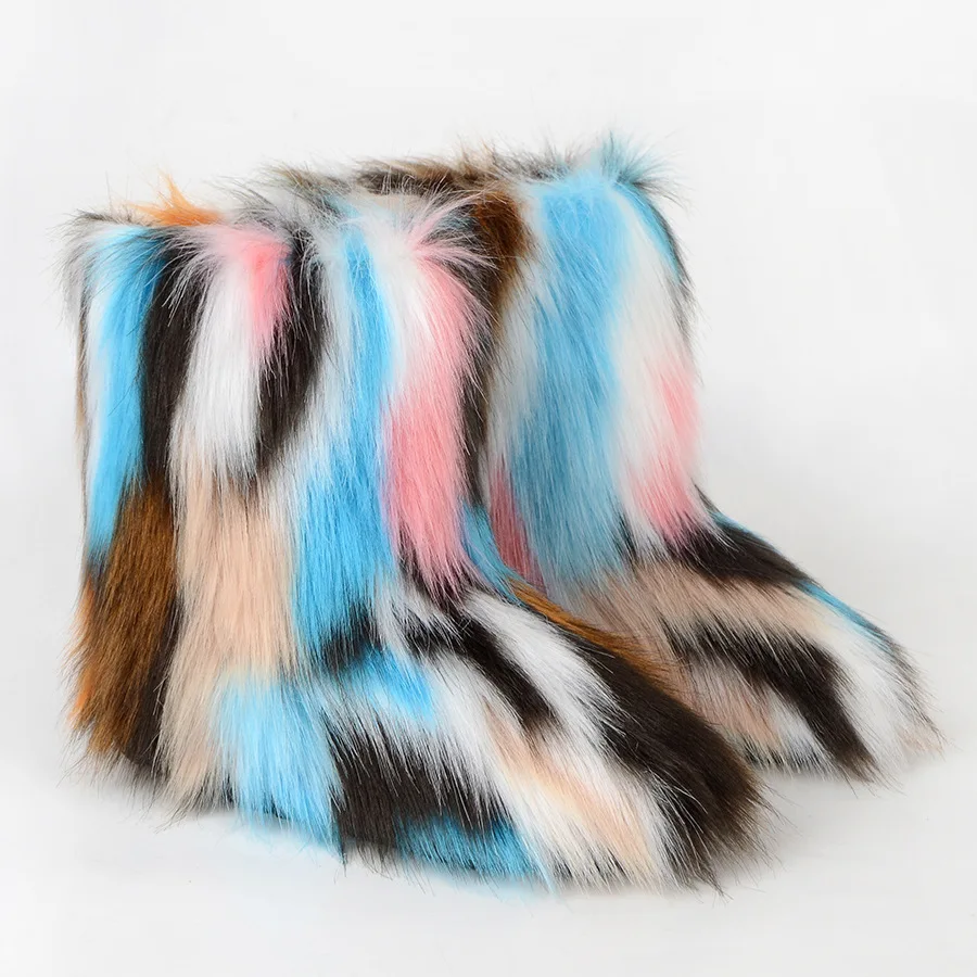Wholesale Winter Colorful Fur Boots Fur Boots 2024 New Casual Fashion Half Fur Boots Women