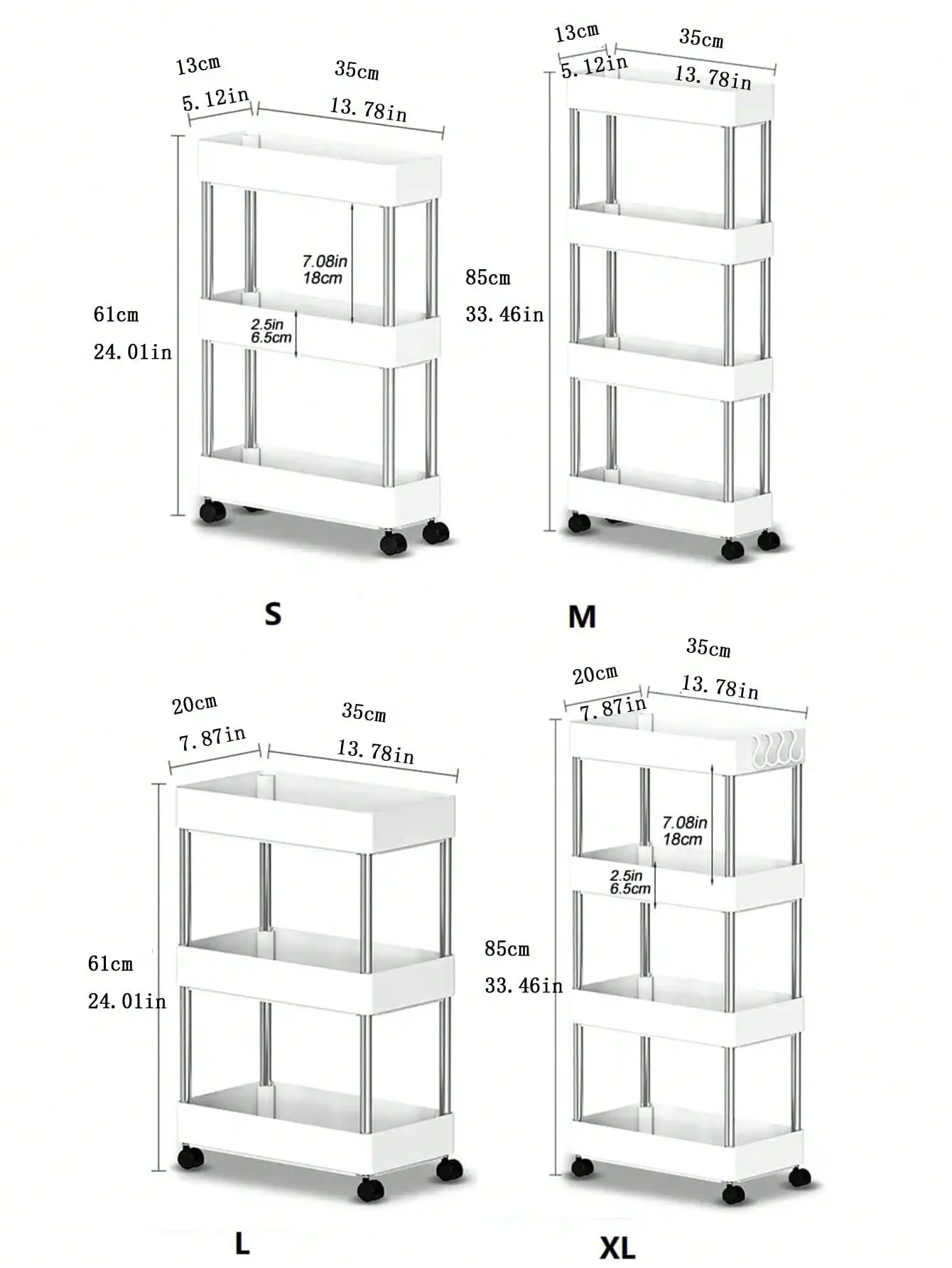 1pc Kitchen Bathroom Storage Rack 3/4 Tier Rolling Cart Storage Shelf Movable Gap Slim Slide Organizer Shelf Livingroom Rack 6