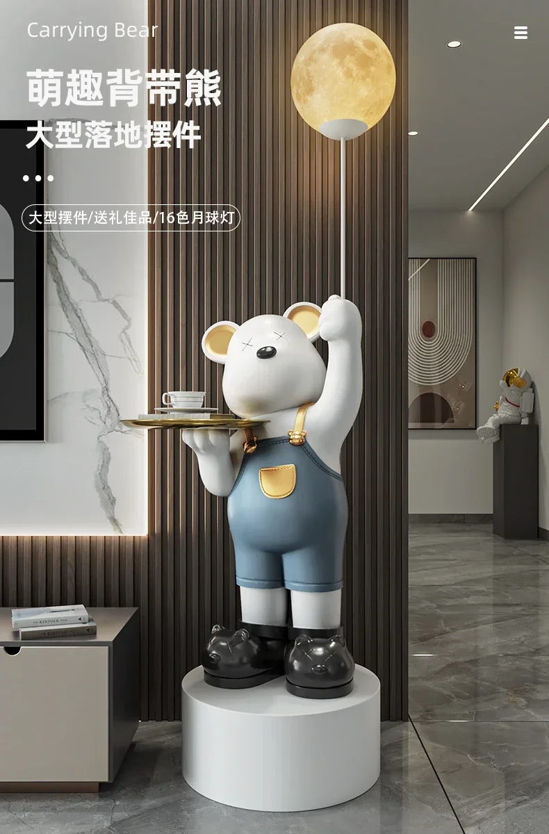 Large Moon Violent Bear Sculpture Ornaments, Bedroom TV Cabinet and Children's Room Creative Decorations, Home Luminous Gifts