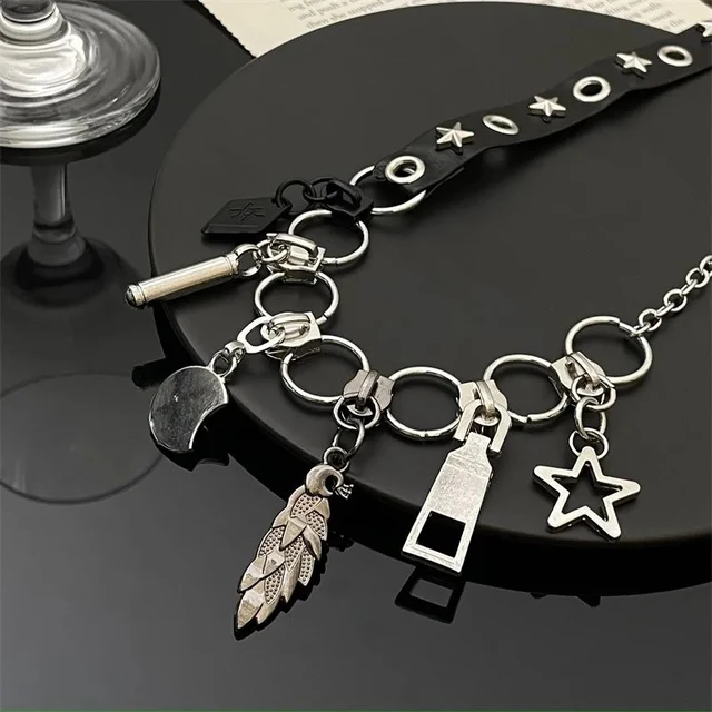 Hip hop cool personality creative necklace Zipper head Star Moon