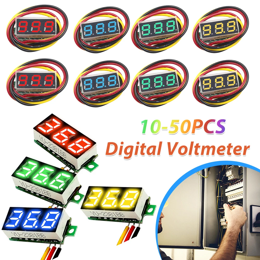10-50PCS 디지털 미니 디지털 전압계 0.28 인치 3 라인 0-100V 디지털 전압계 게이지 테스터 LED 디스플레이 패널 전압계