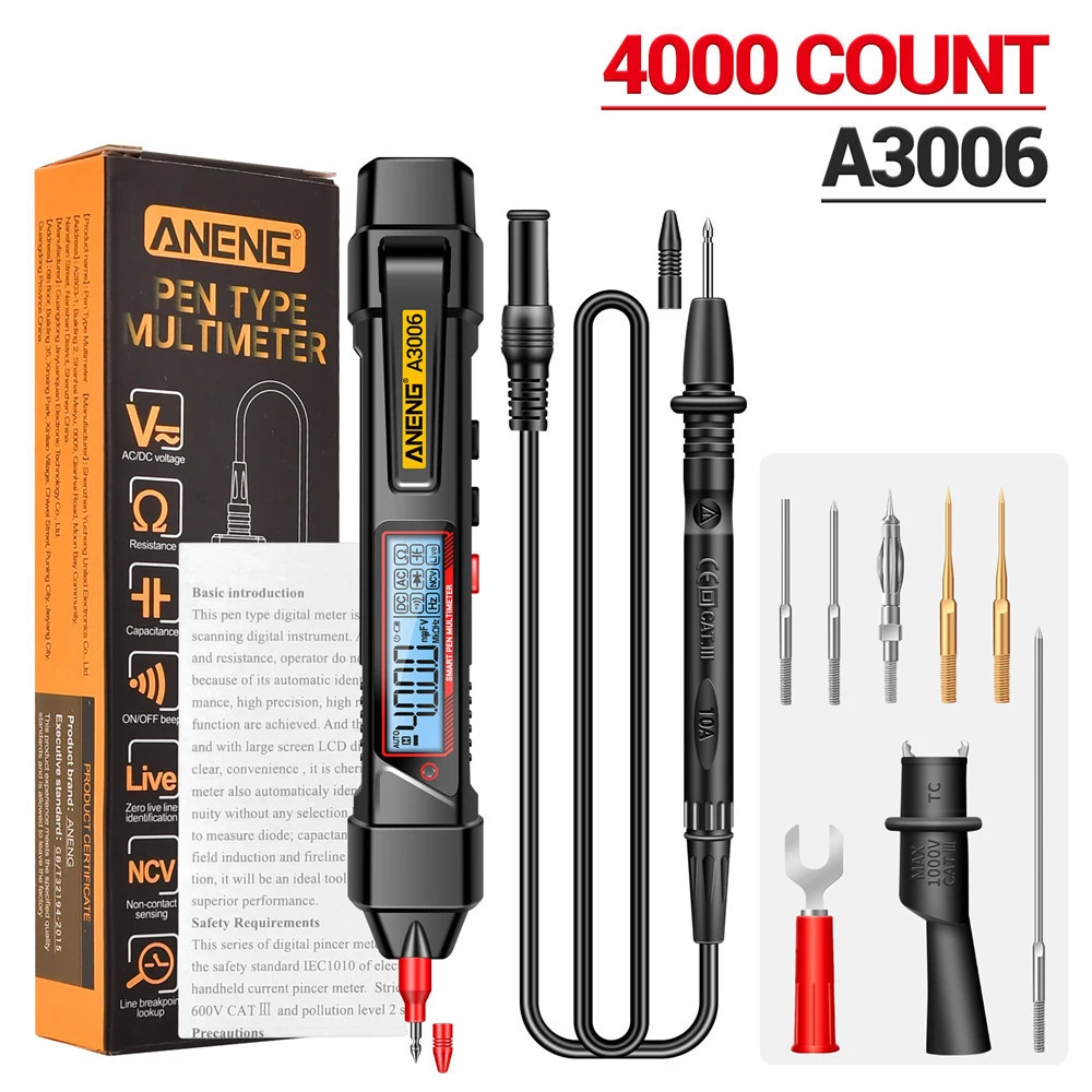 Digital Multimeter Multimeter Tester Analog Multimeter Multifunctional Wire Breakage Sensing Pen A3006 Digital Multimeter High Precision 4000 Counts Professional AC/DC Voltage Tester