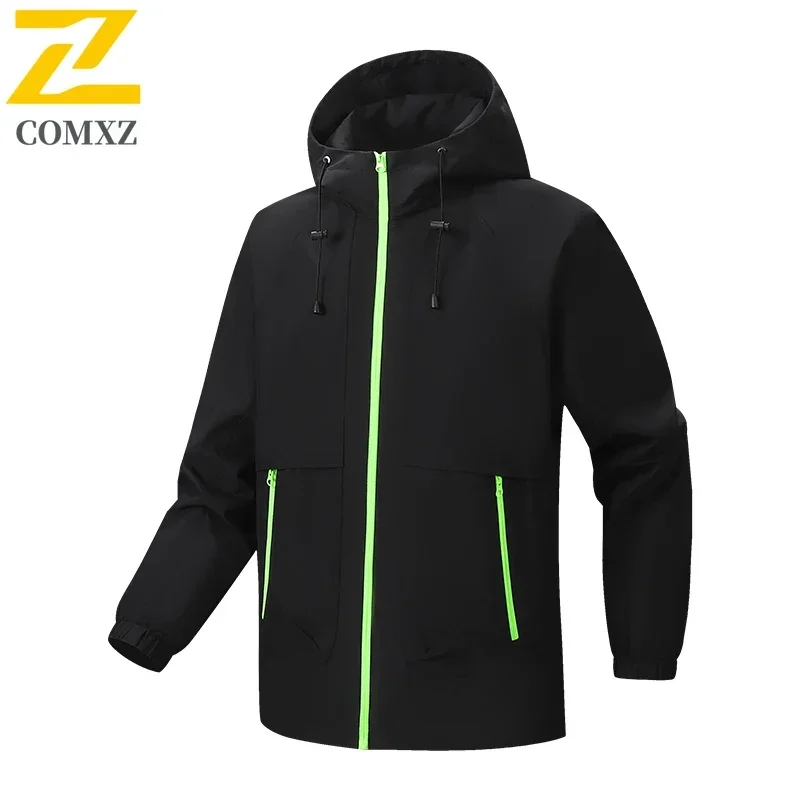 Eiao Waterproof Windproof Jacket Mens Trendy Solid Color Hooded Windbreaker Casual Outdoor Travel Hiking Work Stormcoat Jacket