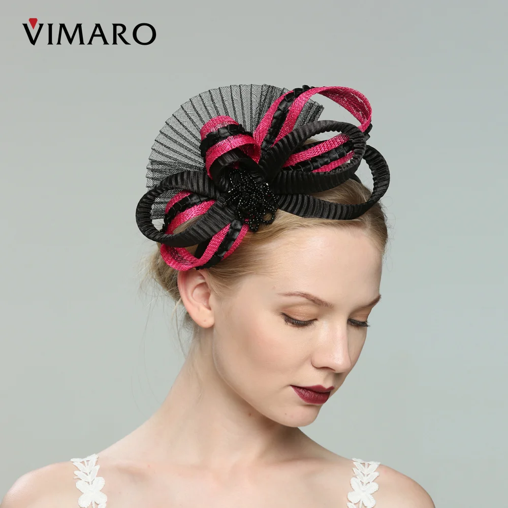

VIMARO Black and Fuchsia Sinamay Fascinators for Women Elegant Headbands Fascinator Hats for Women Wedding and Church Derby Hat