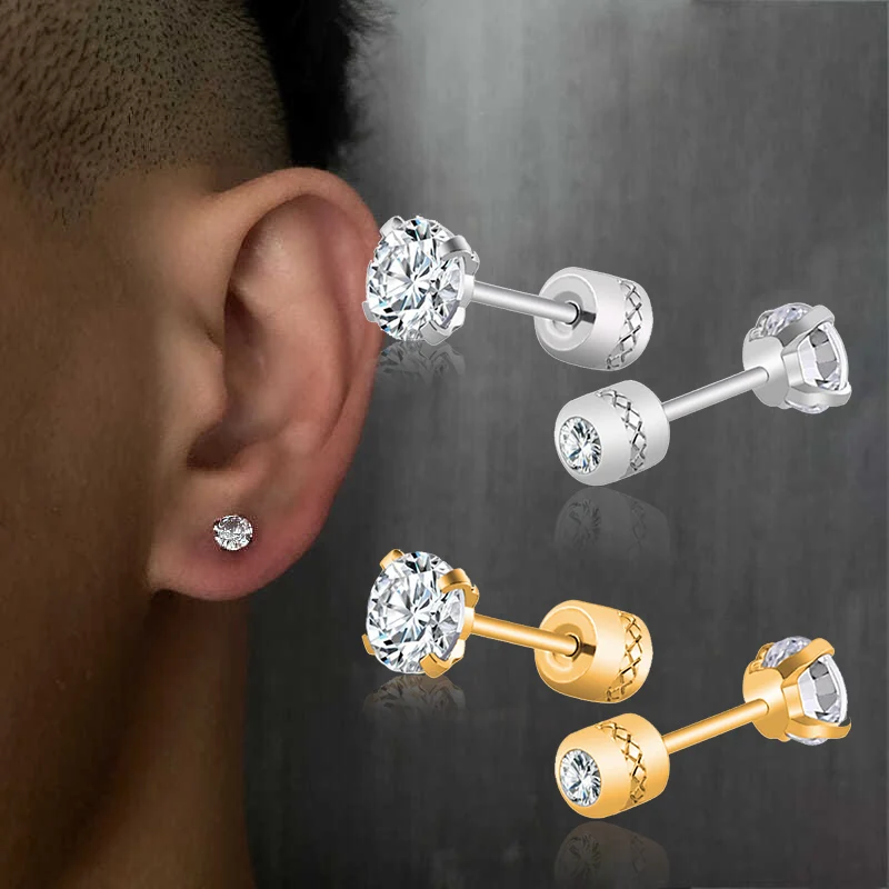 Stud Earrings 2 piece Medical Stainless steel Crystal Zircon Tragus Cartilage Hypoallergenic Screws Piercing