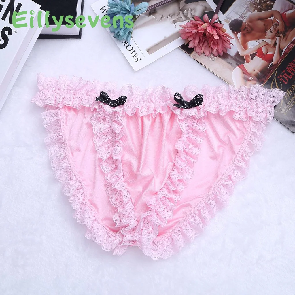 

Men's sexy underwear Satin Lace Bow Thong Panties Underpants New Arrival Mens Lingerie Sissy Panties Briefs трусы мужские