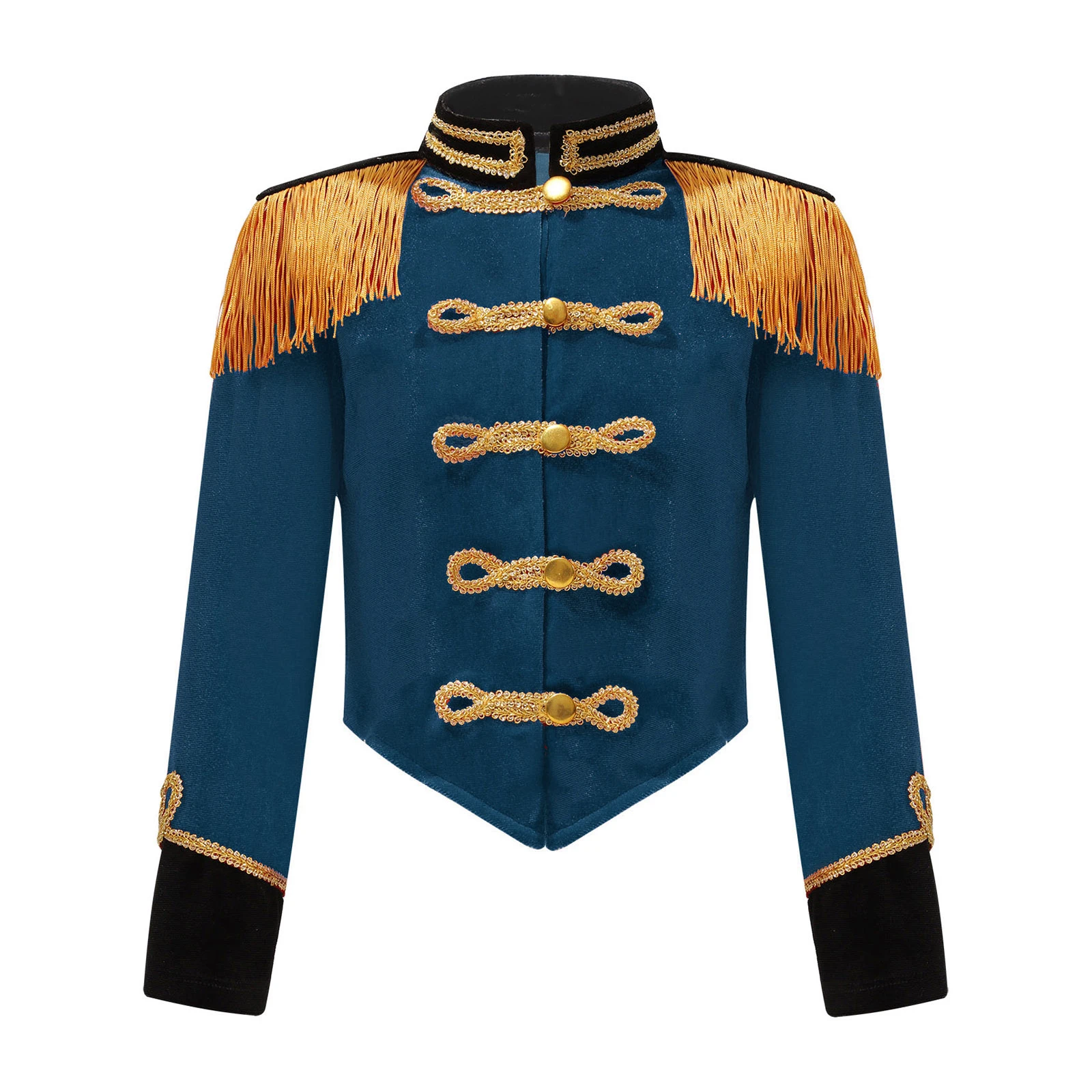 Niños Niñas circo Ringmaster banda de marcha con flecos chaqueta militar Tops disfraz de Cosplay baterista Guardia de Honor esmoquin abrigo con borlas