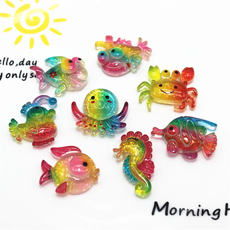 

10 шт. кавайная блестящая резиновая имитация морских животных серия с плоской задней стороной Кабошон DIY Ювелирные изделия ремесло аксессуары для украшения дома
