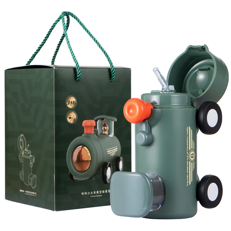 

Small Train Shaped 290ml Children'S Toy Vacuum Bottle Portable Shoulder Strap Straw Insulated Bottle Children'S Gift Thermos Cup
