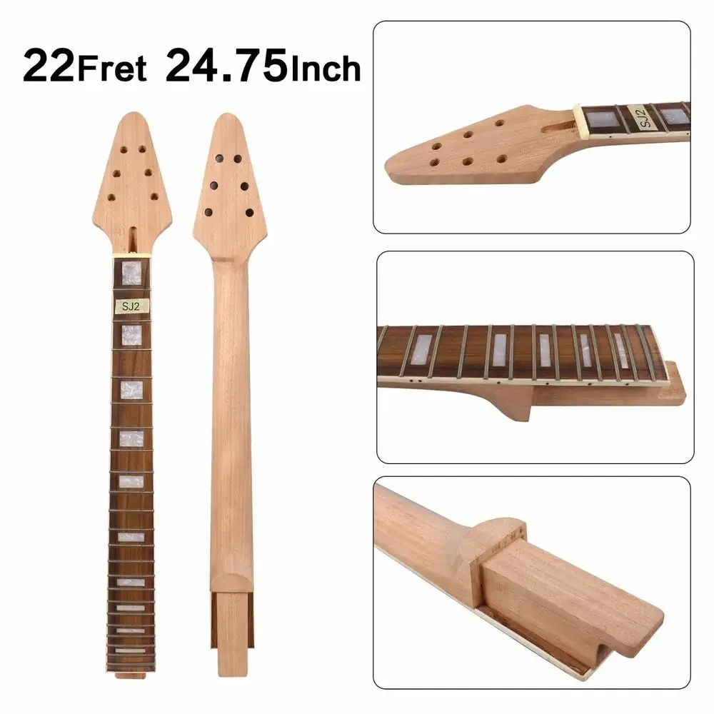 

Yinfente 22 лад электрическая гитара Шея 24,75 дюймов Rosewood Fretboard Летающий V стиль набор в стиле жемчужный Блок Инкрустация Незаконченный